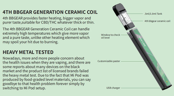 일회용 전자담배 포드 CBD/THC 오일 유행 BBTANK Mi POD 350mAh 배터리 세라믹 코일 포드 전자담배
