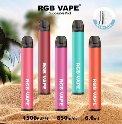메시 코일을 가진 RGBvape SS304 Ecig 1500 퍼프 처분할 수 있는 vape 장치